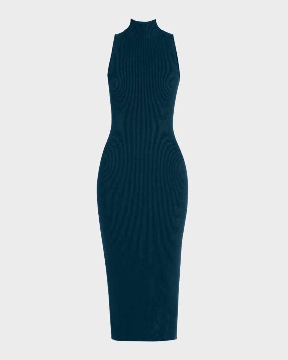 Rib-Knit Cashmere Fitted Dress